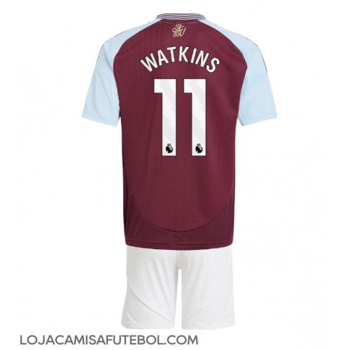 Camisa de Futebol Aston Villa Ollie Watkins #11 Equipamento Principal Infantil 2024-25 Manga Curta (+ Calças curtas)